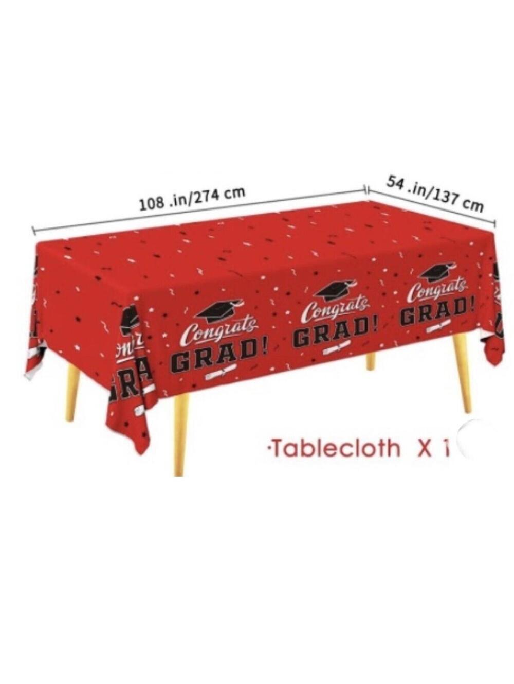 Red Graduation Party Decor Banner with Rectangular Tablecloth Congrats Grad Set - Picture 2 of 6